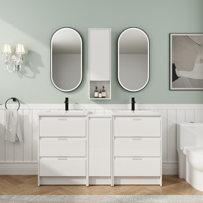 Ensemble de meuble-lavabo double 60 po avec 6 tiroirs 60 po - Armoire de rangement en résine