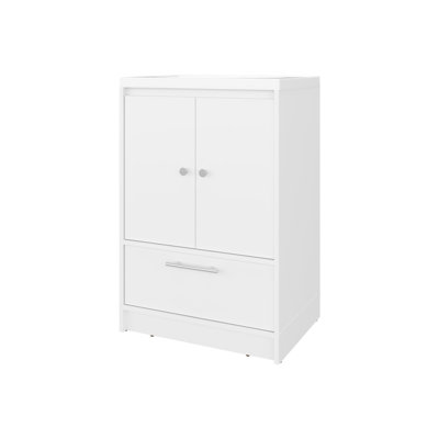 Meuble-lavabo blanc à 2 portes avec lavabo et tiroir inférieur, 24 pouces de large, qui conserve une apparence fraîche et propre crée une sensation d'espace