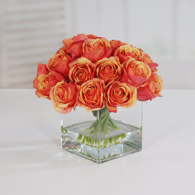 Rose In Square Glass