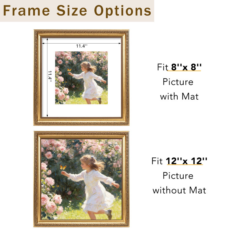Cadre photo rétro 12 x 12 avec passe-partout 8 x 8, élégant cadre rétro 12 x 12 pour affichage mural, paquet de 1