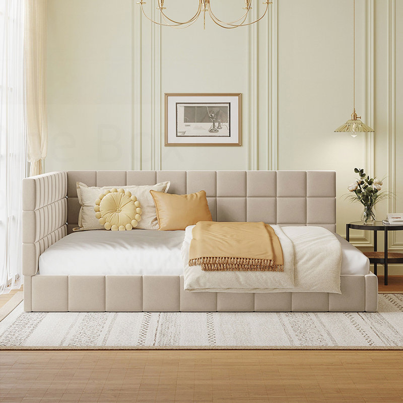 Classic Modern Velvet Daybed with Elegant Design and Versatile Functionality, Ideal for Any Home Decor., Beige