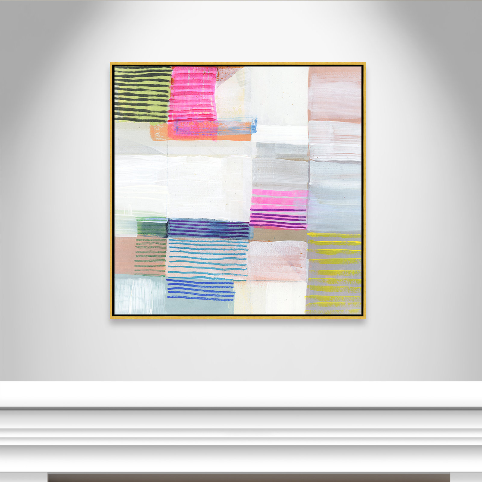 Clarendon "Bright Net II" Painting by Cartissi, 37.5" H x 37.5" W x 2" D, Gold Framed