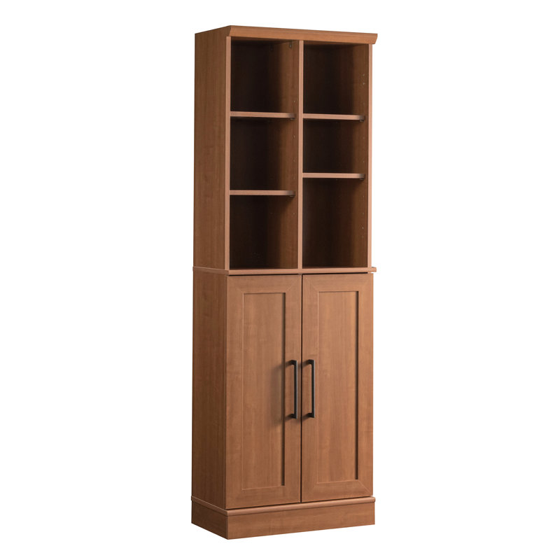 Armoire de rangement polyvalente à finition brune, six tablettes, tablettes réglables pour organiser des articles de maison avec disposition, processus d'assemblage rapide