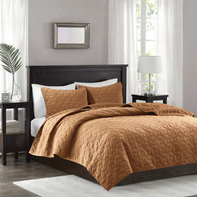 Courtepointe en velours très grand / très grand rouille - Motif géométrique, doux et rembourré de coton dans un motif géométrique confortable, 1 et 2 taies décoratives