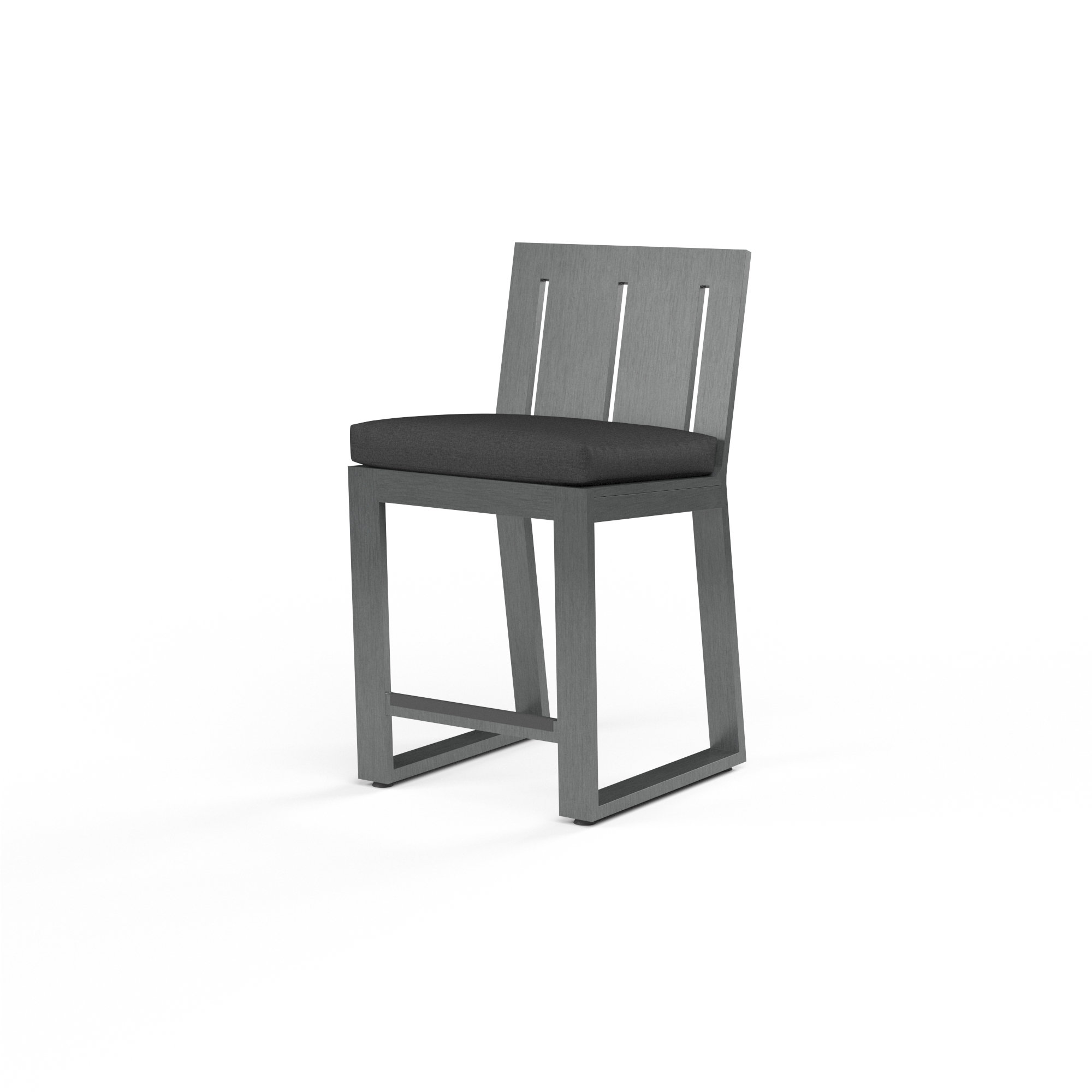 Georgie 44.21'' Aluminum Outdoor Bar Stool with Cushion, Bar Stool (26" Seat Height), Spectrum Carbon Sunbrella® Plainweave