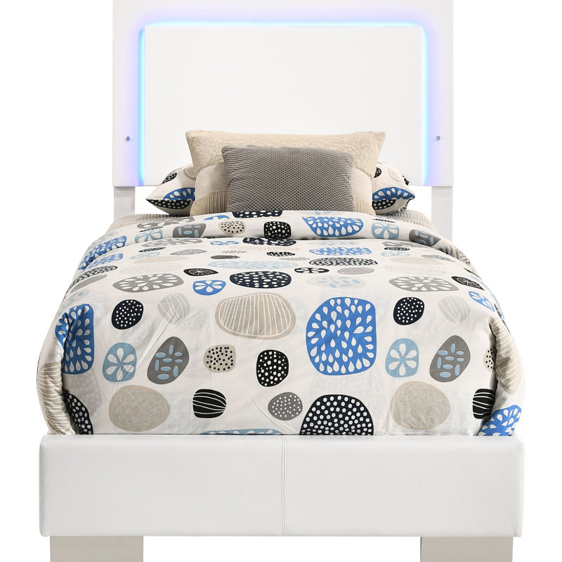 Lit à panneau blanc à DEL ultrabrillant blanc avec support à lattes et quatre pieds pour l'ambiance de la chambre à coucher