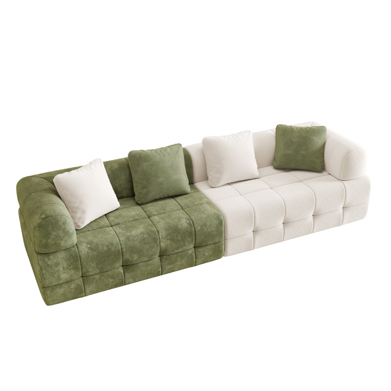 4-Seater Colorblock Compression Sofa With Curved Armrests And Plush Cushions, Sectional Boneless Sofa for Living Room, Chenille Fabric