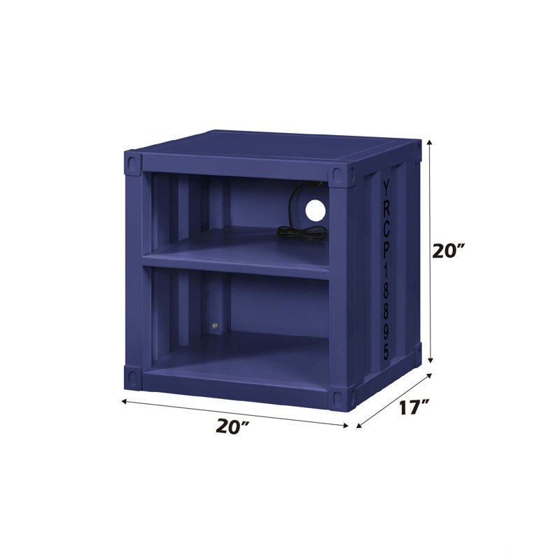 Table de chevet USB à finition bleue pour chambre à coucher et salon