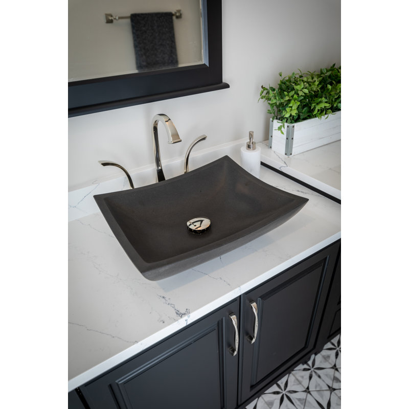 Eden Bath Zen 14.75'' Honed Black Stone Rectangular Bathroom Sink