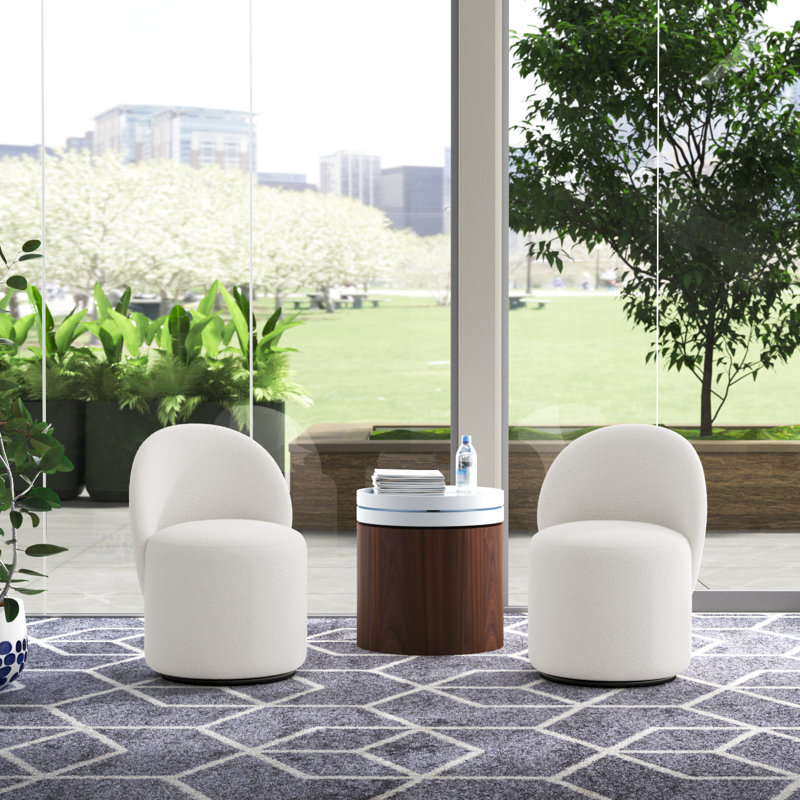 Fauteuil demi-tonneau pivotant en polyester de 20 po Annielise, 100 % polyester blanc