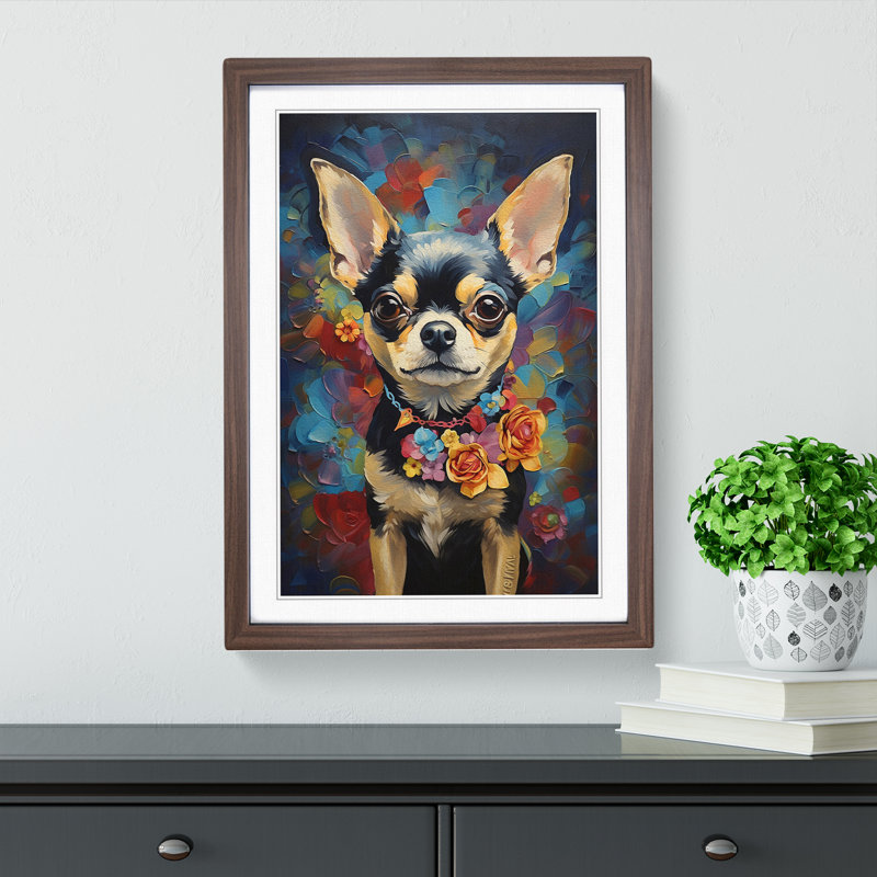 Chihuahua Contemporary - Single Picture Frame Print on Wood, Walnut, 34cm H x 25cm W x 2cm D