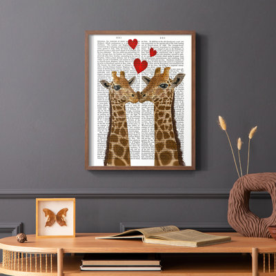 Girafe Love, reproduction encadrée - bois massif