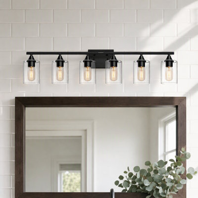 Éclairage pour salle de bain cylindrique en verre transparent 6 lumières noir mat