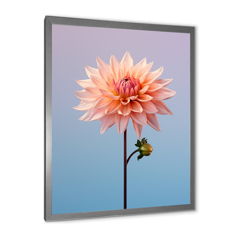 Fleurs éternelles de dahlia rose - imprimé, Cadre simple argenté, H 44 po x l 34 po x P 1,5 po