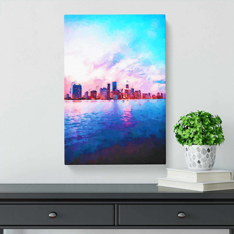 Miami Florida Skyline In Abstract - Wrapped Canvas, 60cm H x 40cm W x 3cm D