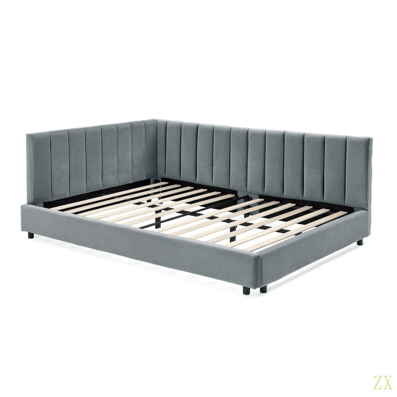 Full Size Upholstered Tufted Bed Frame, Sofa Bed Frame With Comfortable Backrest And Armrests, Full Size Bed For Bedroom, Living Room,Velvet(81''*60''*29.5'')
