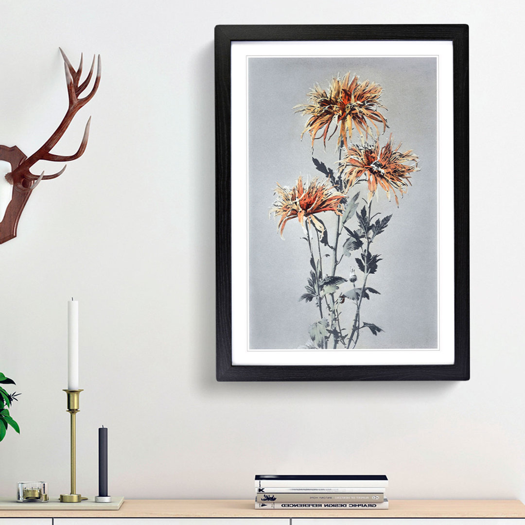 Orange Chrysanthemum Flowers by Ogawa Kazumasa - Picture Frame Painting Print