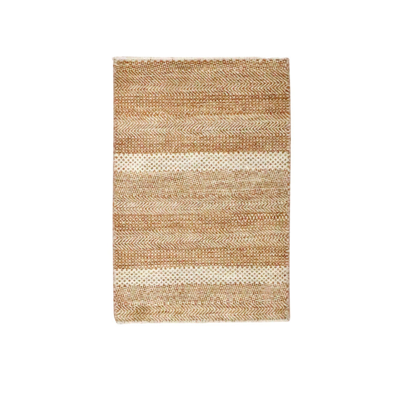 Tapis beige 2 pi x 3 pi beige-rouille, ton sur ton, motif d'herbe moderne, noué à la main, laine et soie, tapis, échantillon