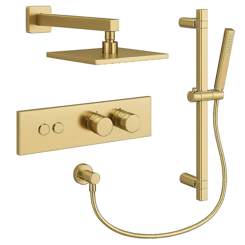 LineaBox Horizontal Square Shower System with 2-Way Diverter, 8-Inch Rain Shower Head and Hand Shower with Slide Bar, Valve Included