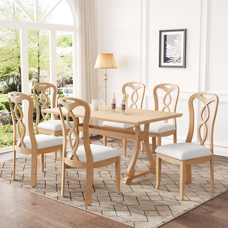Ensemble de table de salle à manger Gleda avec sièges rembourrés, Naturel, Crème / naturel, 7