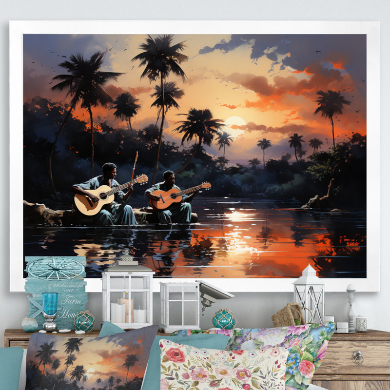 «African Serenading The I - Art africain», art mural encadré, H 12 po x l 20 po x P 1 po, Cadre simple blanc