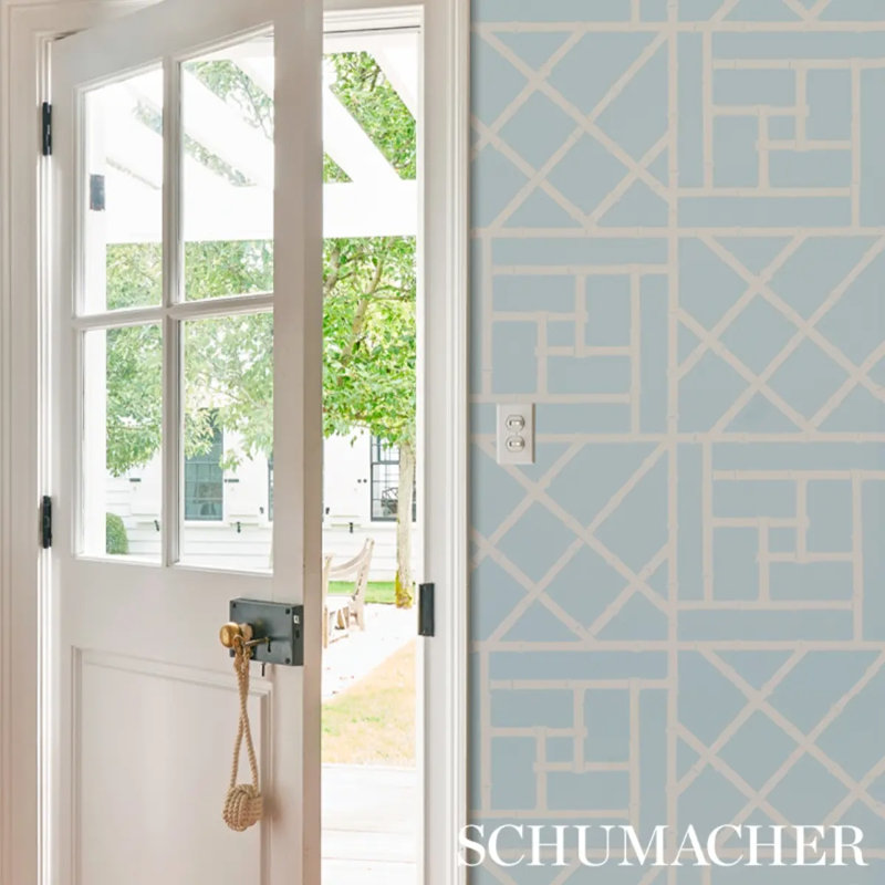 Schumacher x Cristina Buckley Trellis Wallpaper, Sky Blue