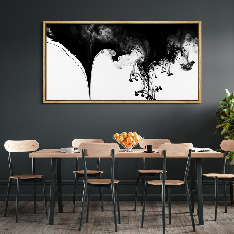 Encre noire dans l'eau, art mural sur toile - Abstrait monochrome pour intérieurs minimalistes modernes, Naturel