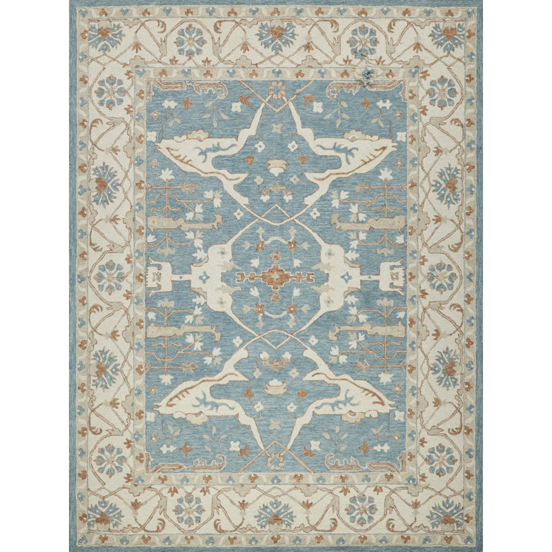 Exquisite Rugs Claremont Oushak Handmade Hand-Tufted New Zealand Wool On Canvas Ivory/Light Blue Area Rug, Rectangle 9' x 12'