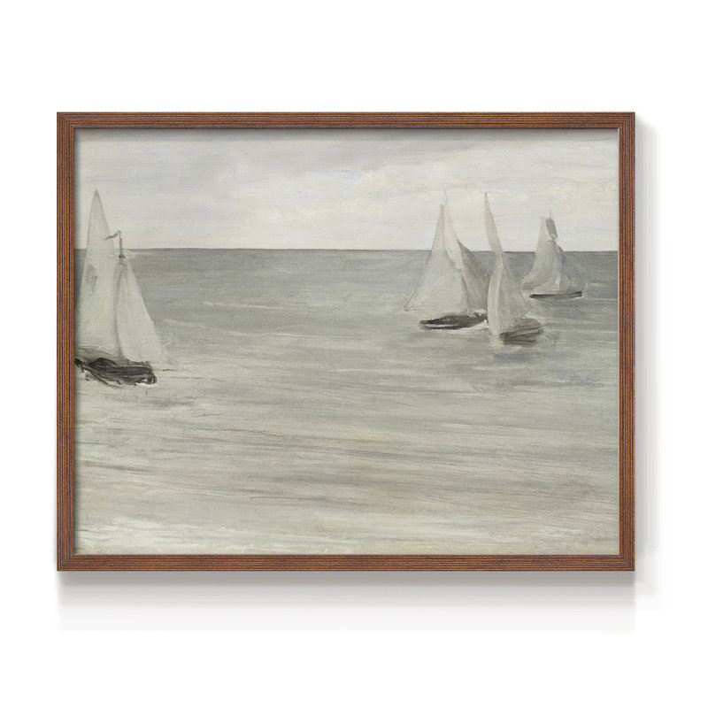 Motifs nautiques rétro - Lxxxi - impression encadrée - réversible, H 11 po x l 14 po, Noyer