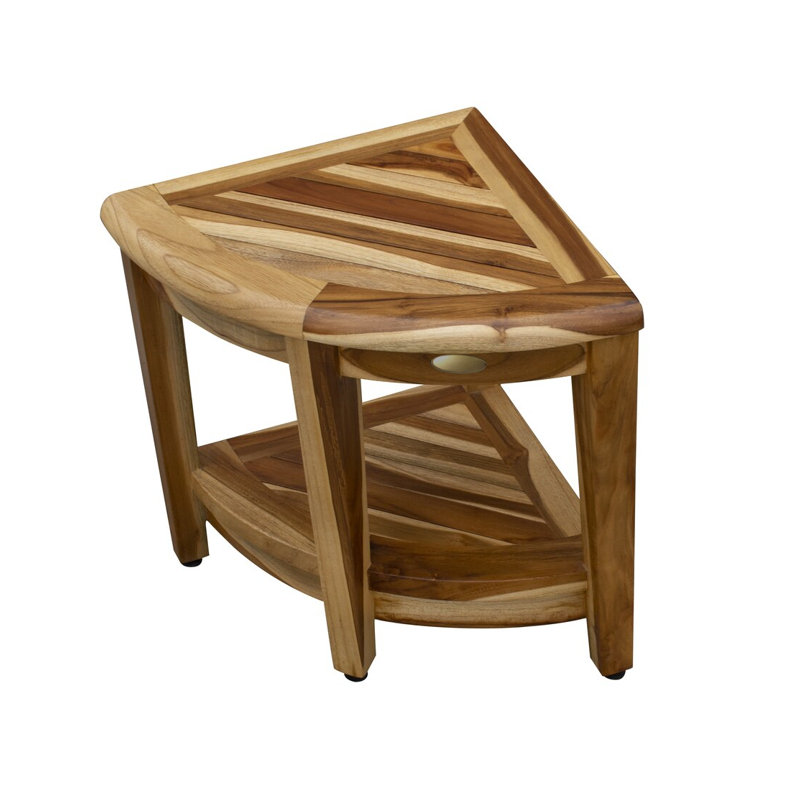 Ripley 22" Compact Teak Wide Corner Shower Outdoor Bench With Shelf In Natural Finish