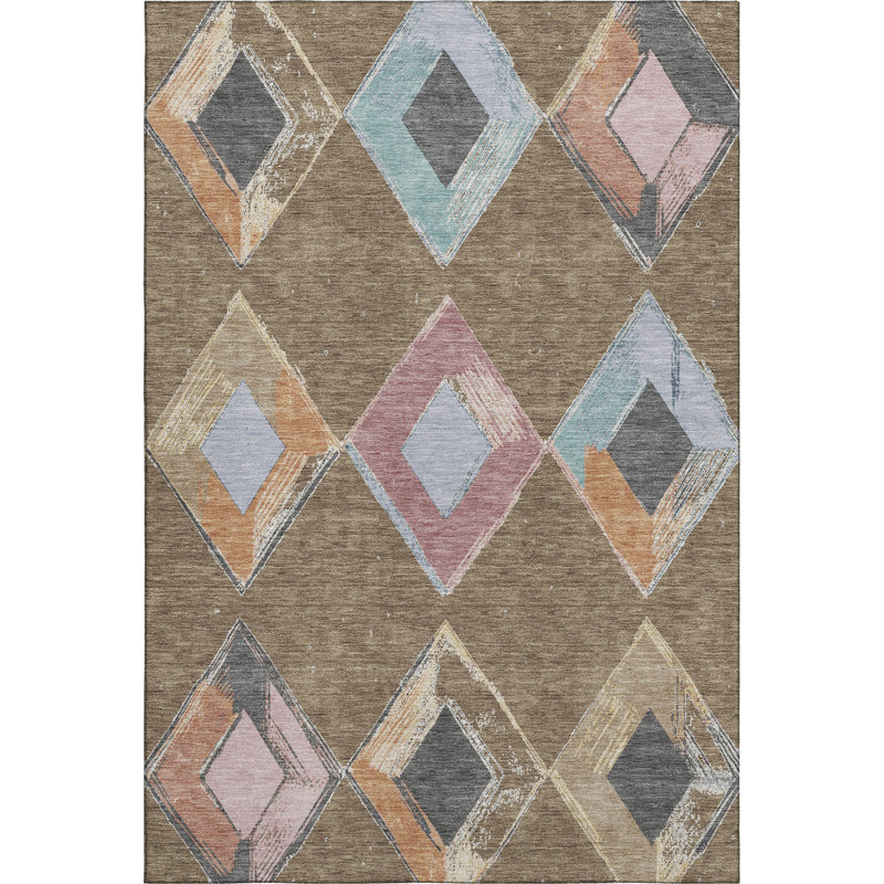 Machine Washable Ansley Geometric Rug, Rectangle 10' x 14'