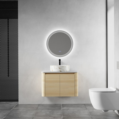 30-Inch Wall-Mounted Bathroom Vanity with Ceramic Art Sink, Soft-Close Doors, and Durable Plywood Construction