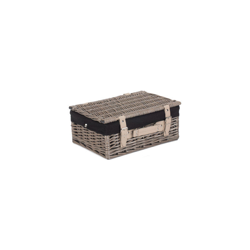 Wicker Hamper Basket with Lining, Black/Black, 15cm H x 36cm W x 26cm D