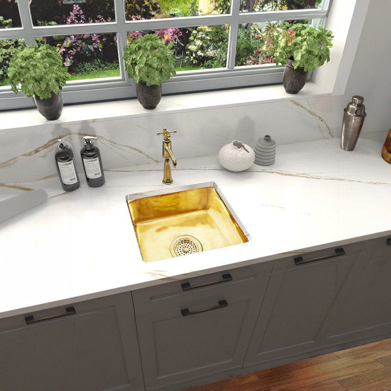 Brightwork 16.63'' L Single Bowl Brass Kitchen Sink