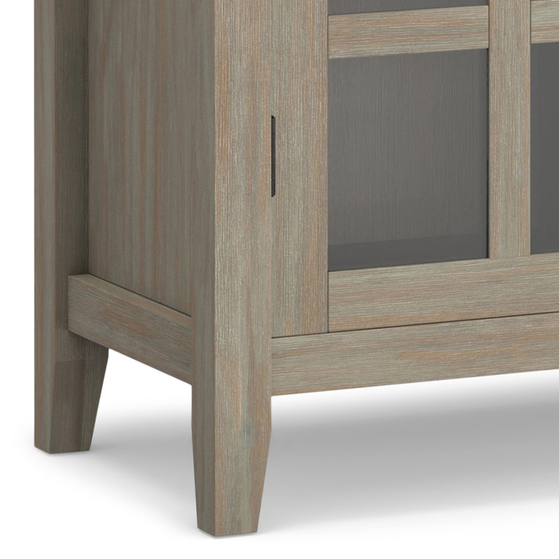 Armoire de rangement moyenne de style transitionnel en bois massif de 38 po avec portes en verre et tablettes réglables Artisan