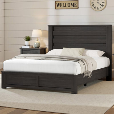  Ensemble de chambre avec grand lit 2 pièces, lit plateforme et commode 6 tiroirs Farmhouse, noir