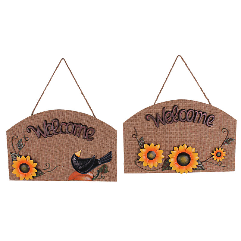Ensemble de décoration murale plaque tournesol en bois/lin 2 pièces