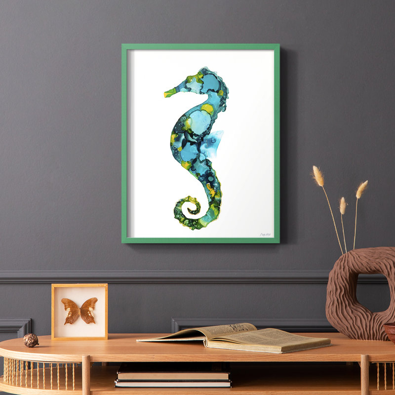 Seahorse Framed Print - Solid Wood, Green, 10" H x 8" W