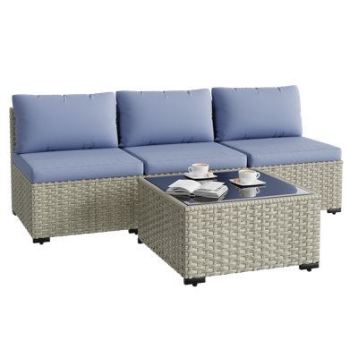 Ensemble de canapé d'extérieur en osier pour 2 personnes avec coussin