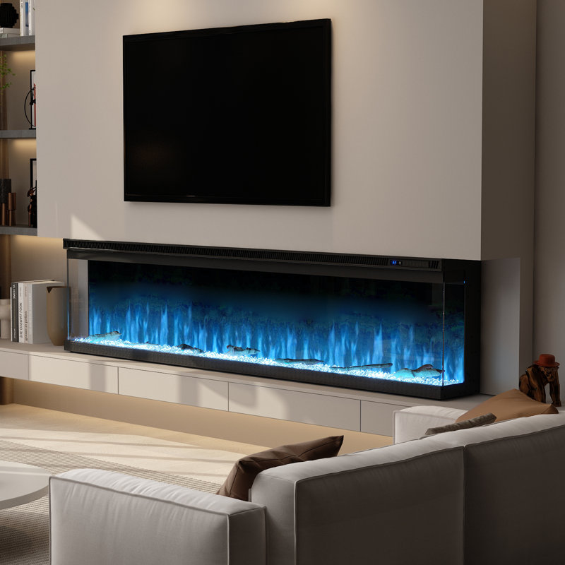 Foyer électrique encastré et mural avec 12 couleurs de flamme, 5 niveaux de luminosité et télécommande