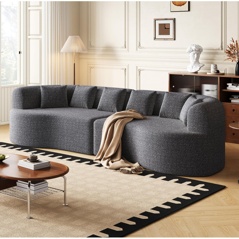 Canapé modulaire incurvé surdimensionné, 106,3 pouces, surdimensionné, sans os, avec 6 coussins, canapé de luxe en chenille à quatre places en mousse à mémoire de forme profonde, gris