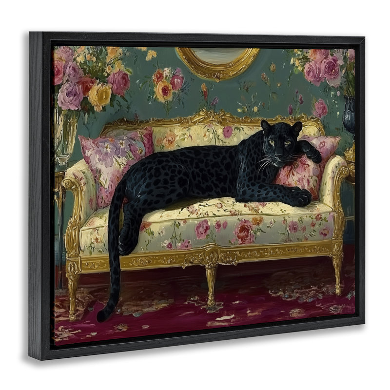 Cadre flottant opulent intérieur panthère, design par Annabelle Hall, H 17 po x l 21 po, Cadre flottant noir de jais