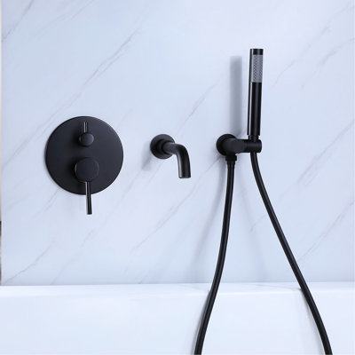 Robinet de baignoire et de douche mural noir mat à 2 poignées - Fabrication en laiton, - Valve équilibrée, Rouille -, Douchette, GPM, Nickel, avec boulons de fixation pour le matériau, résistance à la rouille, 59 po