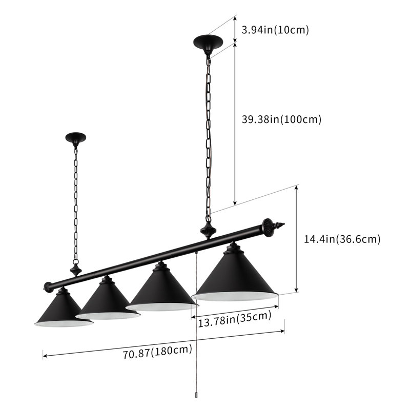 Ceti - Light Matte Black Pool Table Lights Pendant, 57.72" H x 70.87" W x 13.78" D, 4