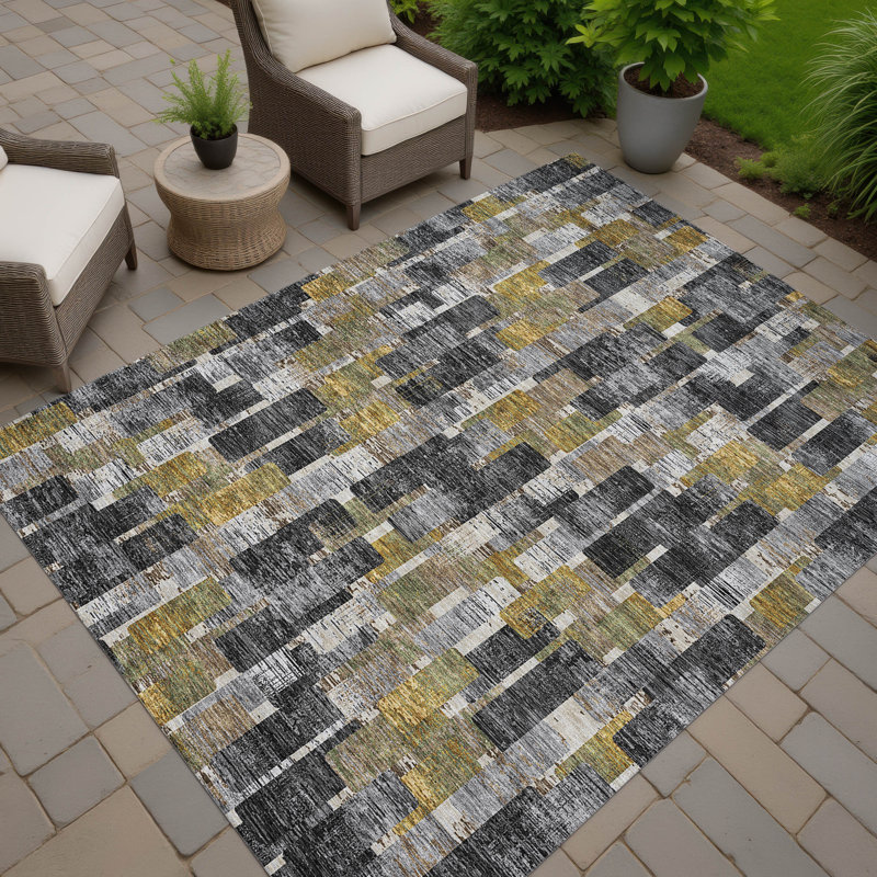 Machine Washable Indoor/Outdoor Chantille ACN2644 Geometric Rug, 2'6" x 3'10", Black