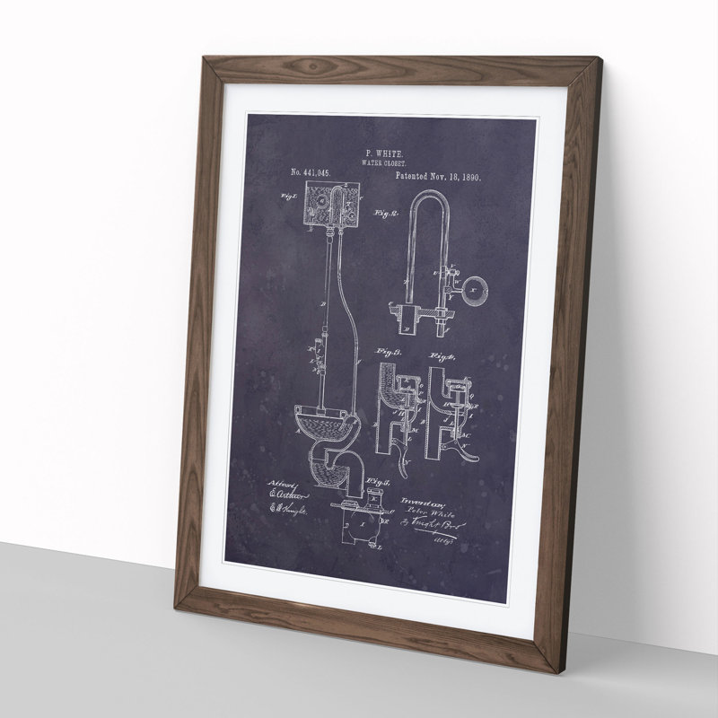 Toilet Water Closet Patent Dark - Picture Frame Graphic Art, Walnut, 36cm H x 27cm W x 2cm D
