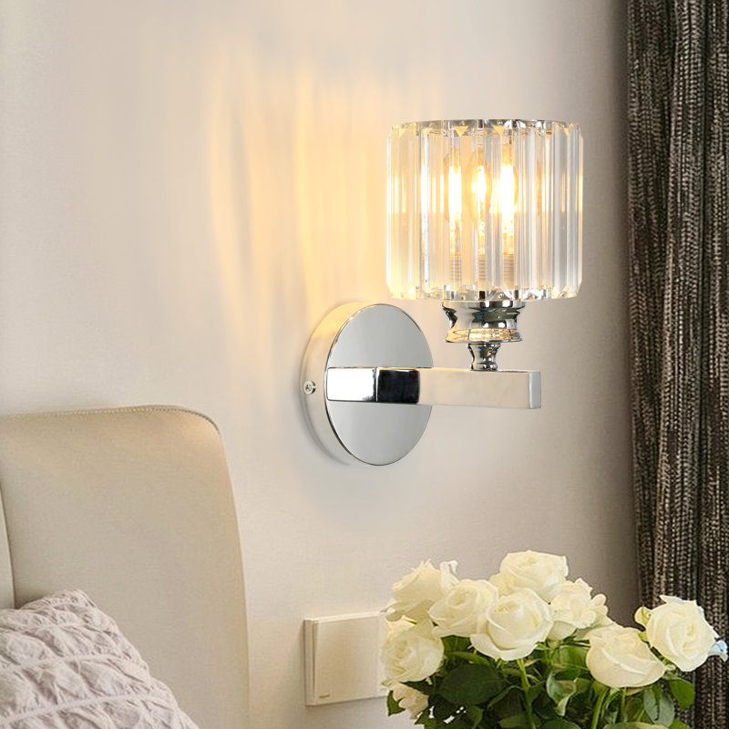 Modern Chrome 24cm Crystal Cylinder Wall Light