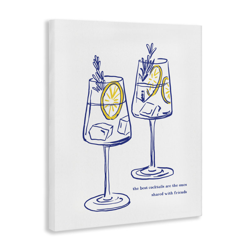 Art mural sur toile, "Cocktail with Friends", par lettré et doublé, H 20 po x l 16 po