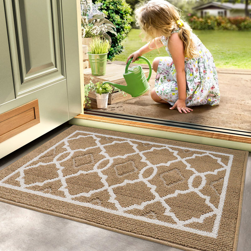 Mangram Non-Slip Outdoor Indoor Doormat, 20" W x 30" L, Khaki
