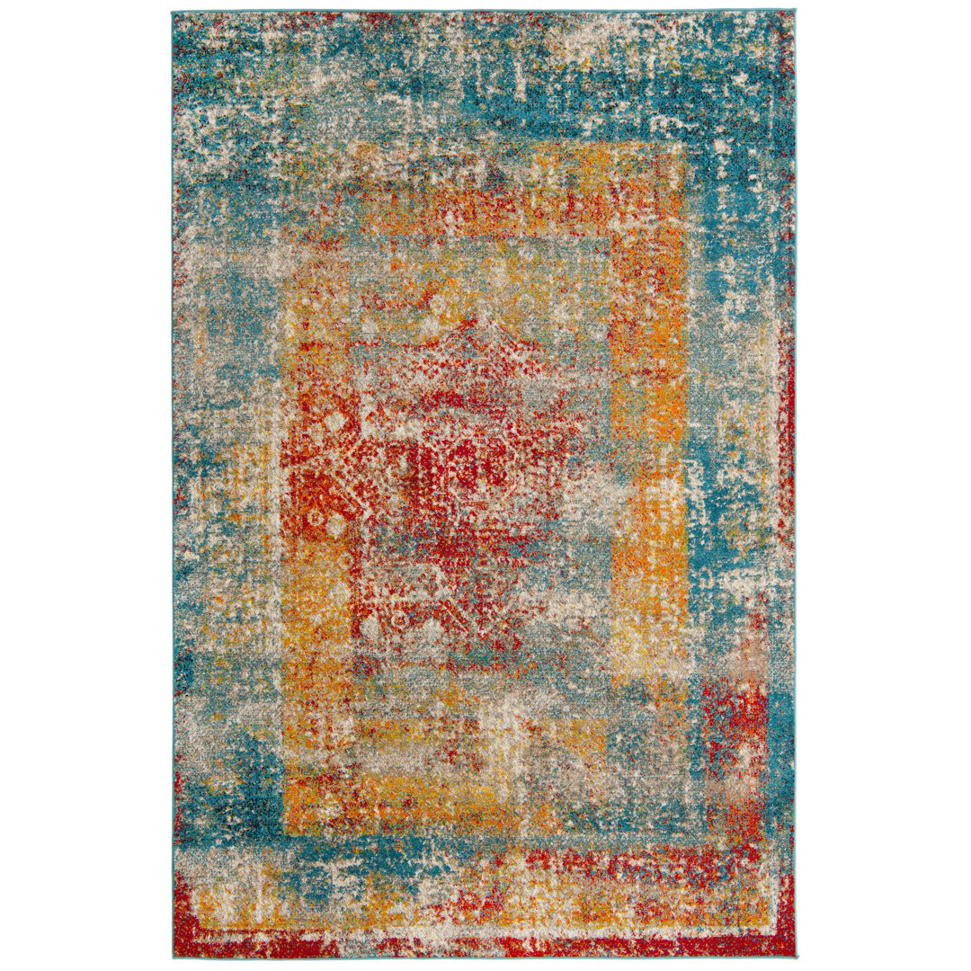 Hartell Oriental Blue/Orange/Red Area Rug Bungalow Rose Rug 